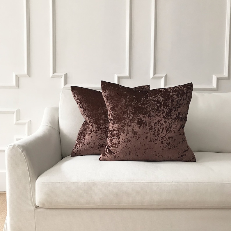 Boho Crushed Velvet Mocha Throw Pillow Cover 22x22 Etsy