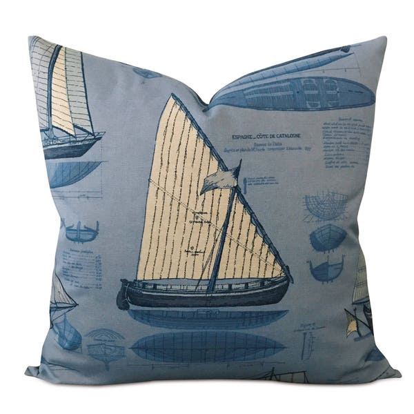 Blue Sea Sailin' Decorative Throw Pillow Cover 22" x 22"