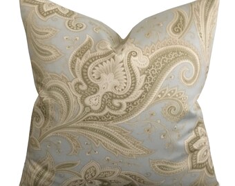 Silk Blue Green Paisley Decorative Pillow Cover 16" x 16"