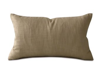Light Brown Solid Linen Lumbar Pillow Cover 13x22