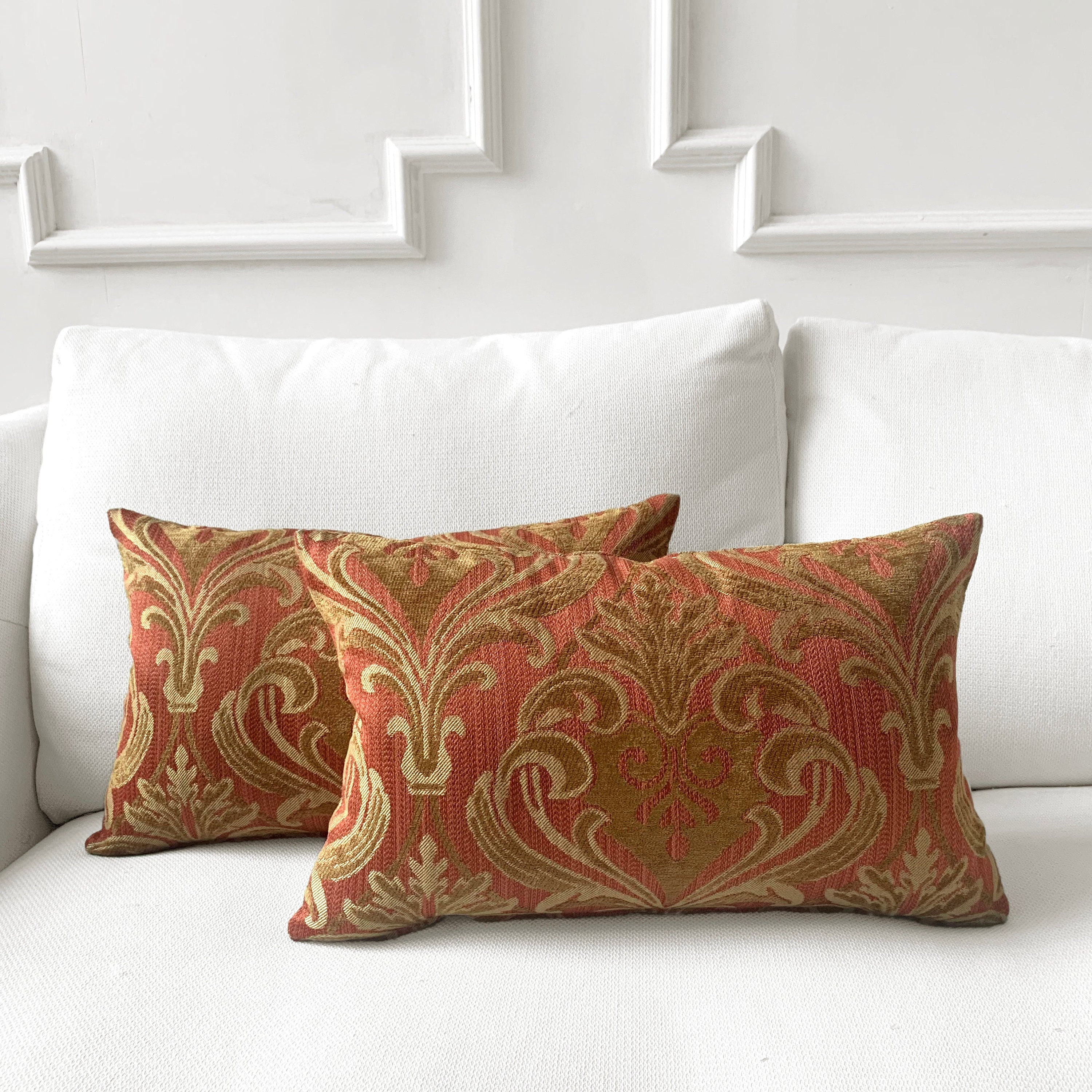 Regal Orange Damask Lumbar Pillow Cover 13x22 Etsy