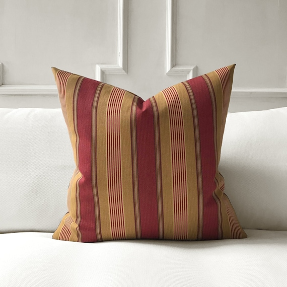 Red Traditional Striped Throw Pillow Cover 24x24 Etsy