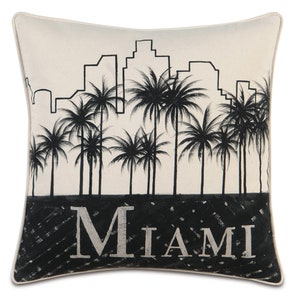 Hand-Painted Miami Skyline Decorative Pillow Cover 20&quot; x 20&quot;