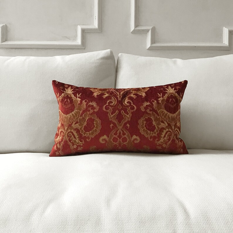 Ruby Red Traditional Damask Lumbar Pillow Cover 13x22 Etsy