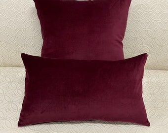 Burgundy Contemporary Solid Velvet Pillow Cover