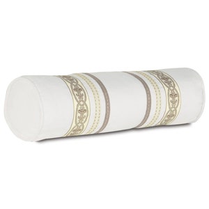 Hortencia White Linen Designer Bolster Pillow Cover 5&quot;D x 17&quot;
