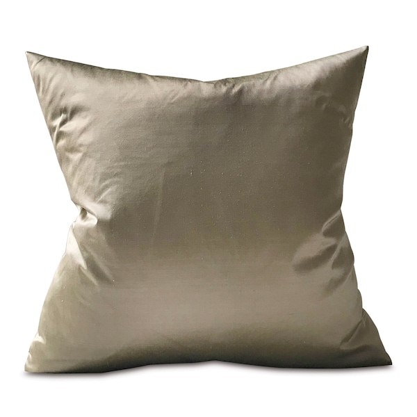 Metallic Taupe Solid Faux Silk Throw Pillow Cover 24x24