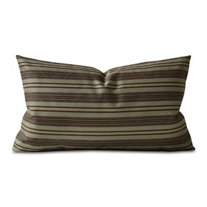 Mocha Sage Striped Lumbar Pillow Cover 15x26 (Self-Backed)