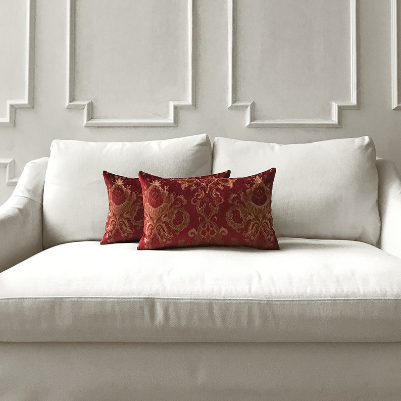 Ruby Red Traditional Damask Lumbar Pillow Cover 13x22 Etsy
