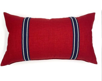 Red Farmhouse Border Trim Lumbar Pillow Cover 15x26