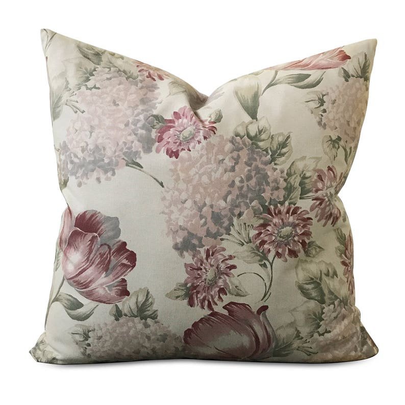 Pink Purple Floral Decorative Pillow Cover 24 X 24 Etsy