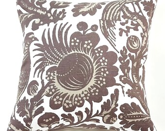 White/Brown Tropical Canvas Throw Pillow Cover 20x20