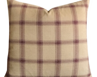 Purple Large English Country Plaid Luxury Woven Decorative Pillow Cover 22"x 22"