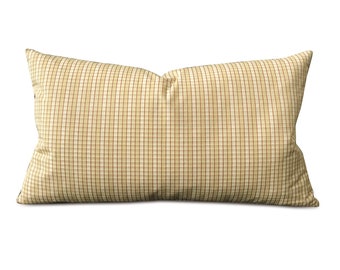 Yellow Woven English Check Lumbar Pillow Cover 15x26