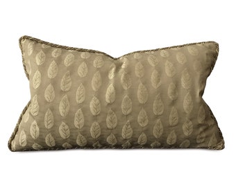 Lodge Woven Tan Leaf Lumbar Pillow Cover 15"x26"