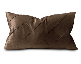 Bronze Pintuck Lumbar Pillow Cover 15x26