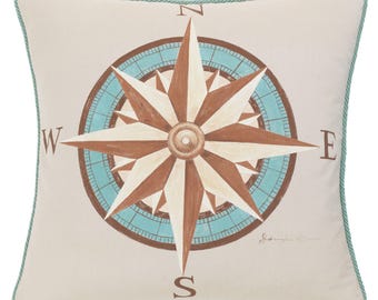 Nautical Compass Decorative Outdoor Pillow Cover 22" x 22"