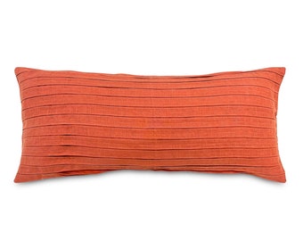 Orange Modern Pleated Lumbar Pillow Cover 13x30