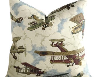 Vintage Aviator Print Throw Pillow Cover 26x26