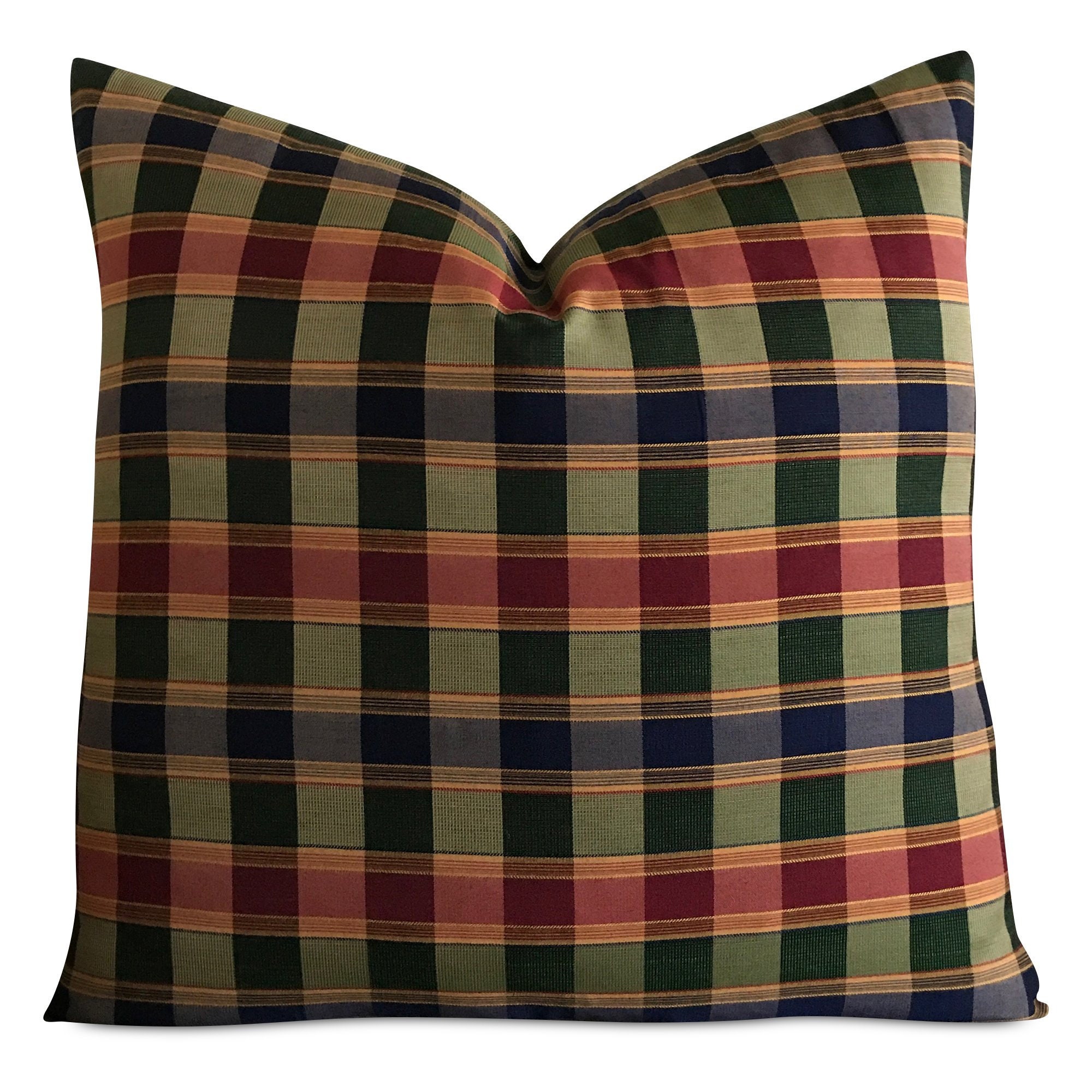 Blue Red Green Plaid Luxury Throw Pillow Cover 20x20