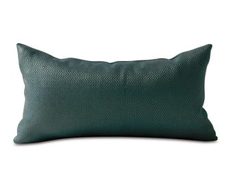 Teal Herringbone Woven Lumbar Pillow Cover 11x21