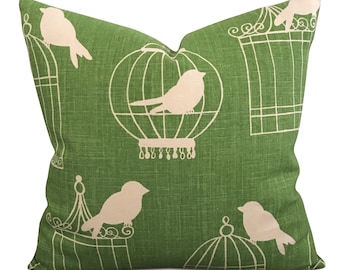Spring Green Songbird Linen Decorative Pillow Cover 22 x 22"