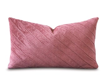 Pink Diagonal Velvet Stripe Throw Pillow Cover 13x22