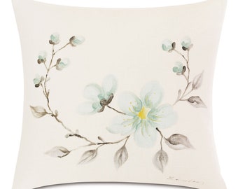 Delicate Hand-Painted Floral Throw Pillow Cover 20x20