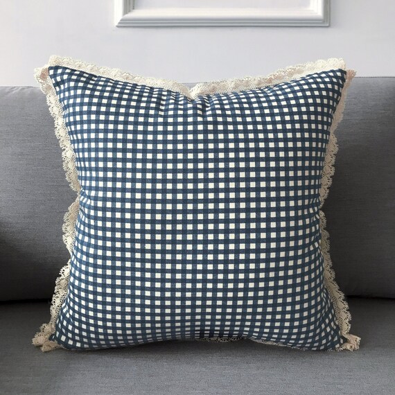 Blue gingham throw pillows sales