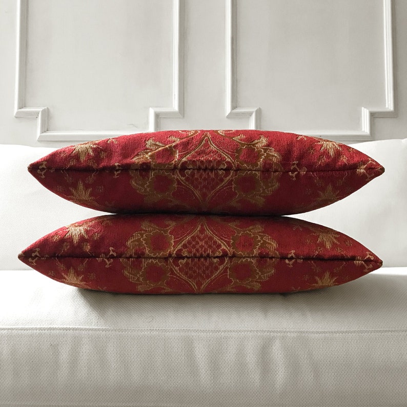 Ruby Red Traditional Damask Lumbar Pillow Cover 13x22 Etsy