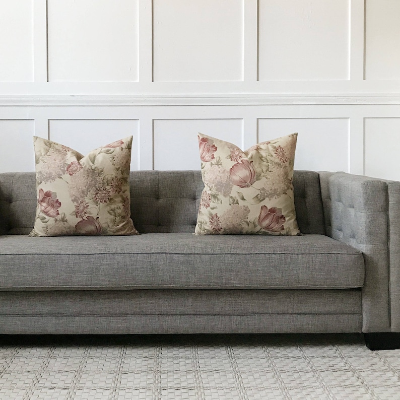 Pink Purple Floral Decorative Pillow Cover 24 X 24 Etsy