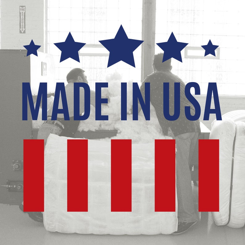 May include: A close-up of a white cotton bale with red and white stripes, with the text "MADE IN USA" in blue letters. There are five blue stars above the text.