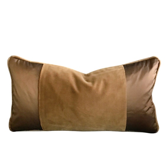Welt Trim Camel Velvet Decorative Striped pillow covers welt cord piping