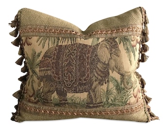 Exotic Elephant With Tassel Trim Tapestry Decorative Pillow Cover 14&quot;x16&quot;