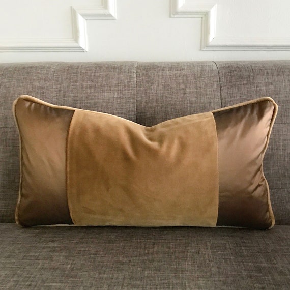 Welt Trim Camel Velvet Decorative Striped pillow covers welt cord piping