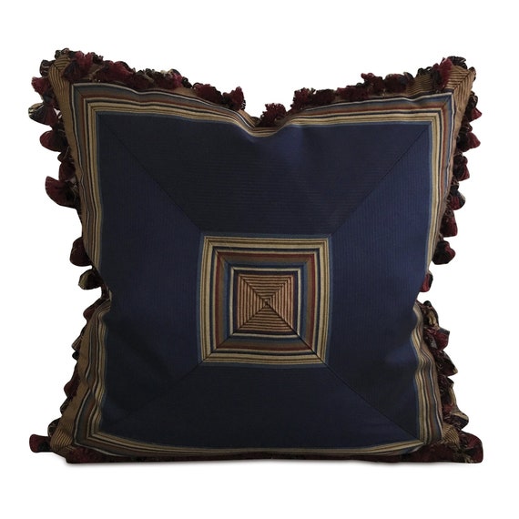 Silk Royal Blue Striped Tassel Decorative Pillow Cover Etsy