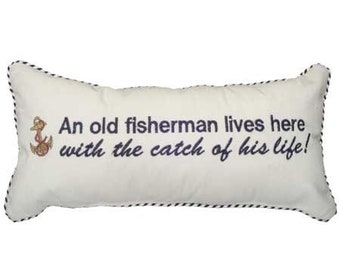 FISHERMAN PILLOW | Chic Quirky Pillow | 8x16 Velvet Pillow | Contemporary Pillow | Funny Phrase White Quality Velvet Joke Pillow