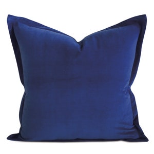 Deep Blue Velvet Self Flange Decorative Pillow 22&quot; x 22&quot;