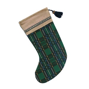 Green and Blue Traditional Plaid Christmas Stocking with Cuff 20&quot;x12&quot;
