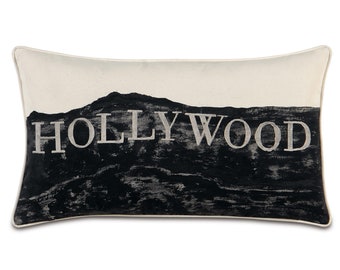 Hand-Painted Hollywood Skyline Throw Pillow Cover 15x26