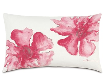 Pink Hand-Painted Floral Hibiscus Pillow Cover 13" x 22"