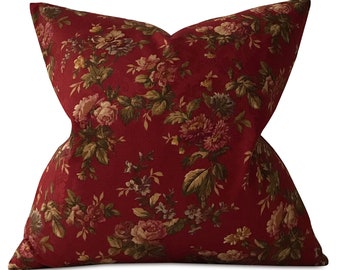 Red Country Floral Throw Pillow Cover 24x24
