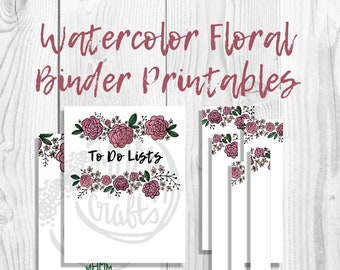 Pink Watercolor Flowers | Binder Covers/Inserts w/ Spines | Free Font | Customizable | Instant Download | MhmmCrafts