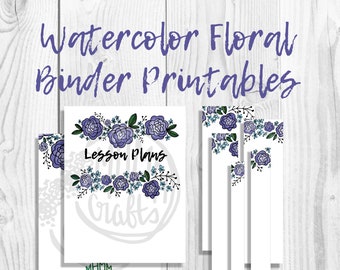 Purple Watercolor Flowers | Binder Covers/Inserts w/ Spines | Free Font | Customizable | Instant Download | MhmmCrafts