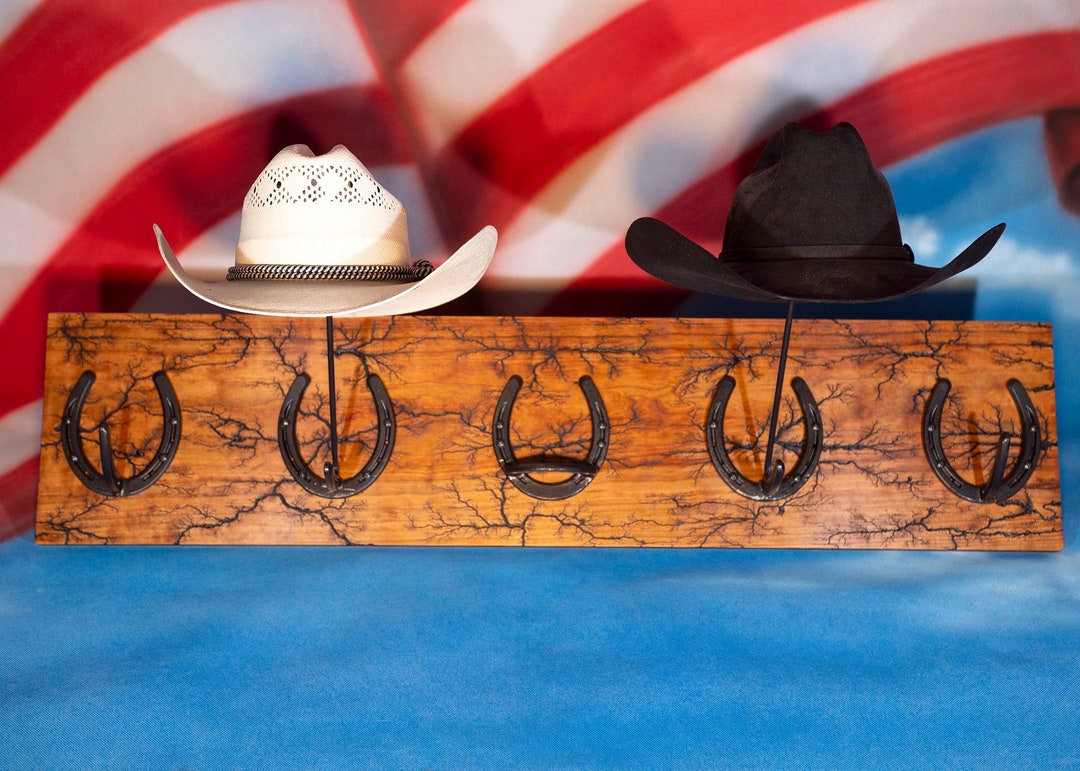 Coat and Hat Rack, Solid Cherry Wood With Welded Horseshoes and ...