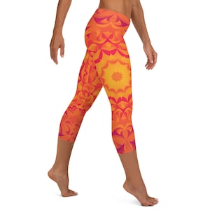Super Soft and Comfortable Capri Yoga Pants for Women - Funky Mid Calf Yoga Leggings, Festival-Ready Thighs