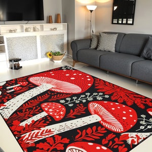 Mushroom Rug, Area Rugs, Cottagecore Home Decor, Cottage Core Home Interior Decor, Mushroom Interior, Gift for Home, Housewarming Gift