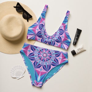 Lebendige Blau Pink Diamant Neckholder Bikini | Recycelter Stoff | Strand, Festival, Pool Bademode | Umweltfreundlich | Dopamin Mode