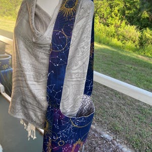 Small tote bag crossbody messenger celestial blue purple astrology