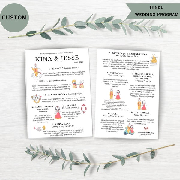 CUSTOM HINDU Printable Wedding Ceremony Program - Digital PDF